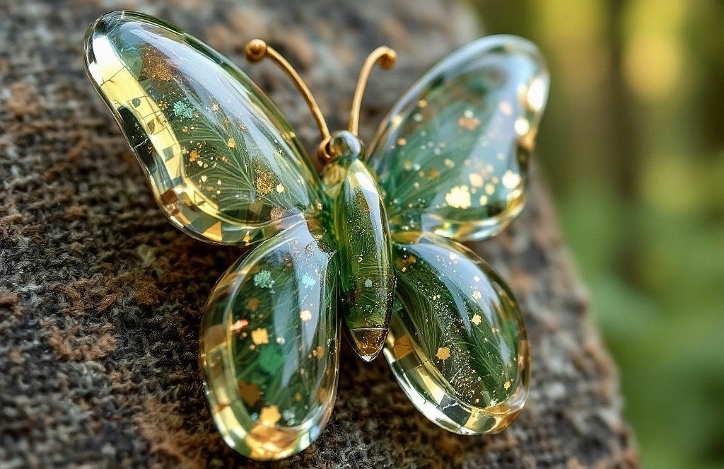 a nature inspired plexiglass brooch shaped like a butterfly